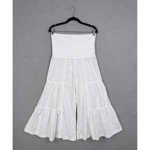 Wearables Wide Leg Pants Womens Small White Cotton Linen Blend Boho Tiered Gauze